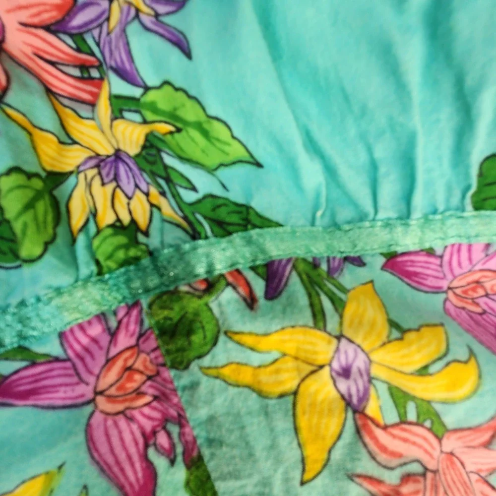 Derek‎ Heart Floral Smocked Maxi Skirt Teal Green Cotton Boho Cottagecore Size M